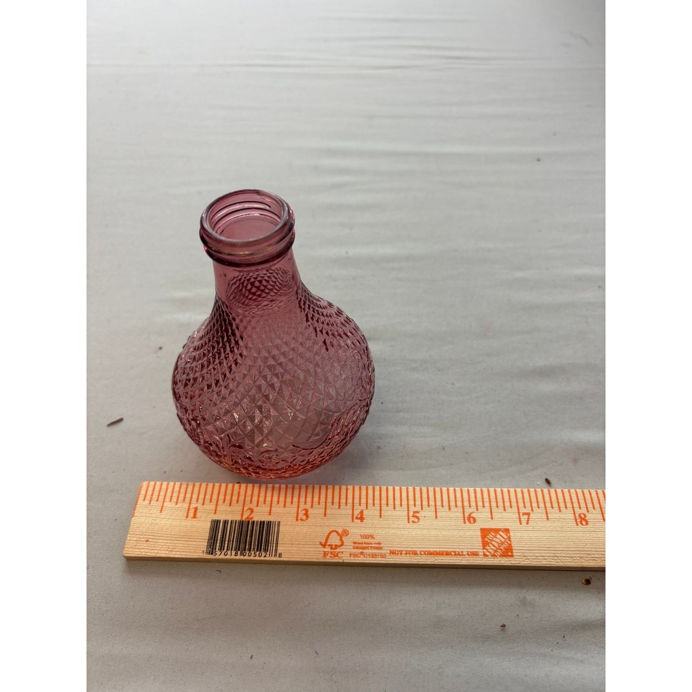 Bottcher Design Pink Pressed Glass Bud Vase Diamond Pattern Floral Relief 4.5in